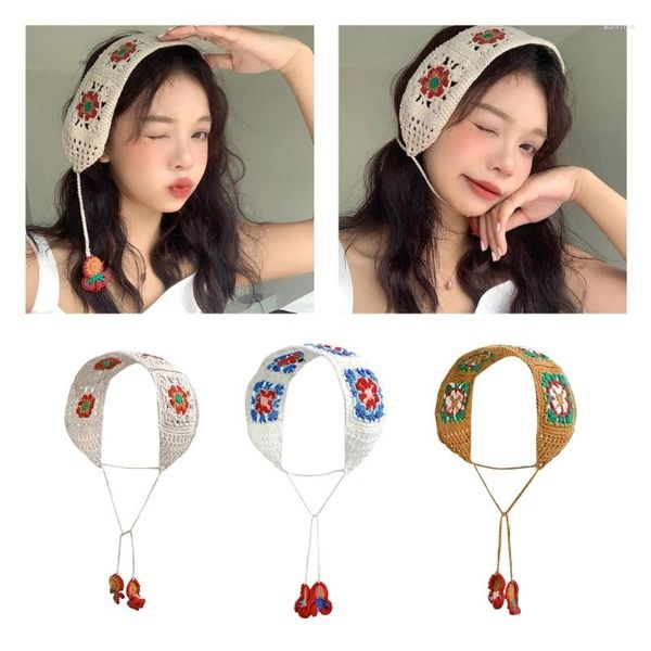 Accesorios para el cabello, diadema tejida con flores para mujer, pañuelo, diadema, pañuelos estilo bohemio, bandas elegantes para mujer, venta al por mayor