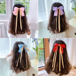 Haaraccessoires Korea Kinderen Boog Knoop Lente Klem Voor Meisjes Prinses Mooie Franse Streamer Rode Haarspeld Clip Hoofddeksels