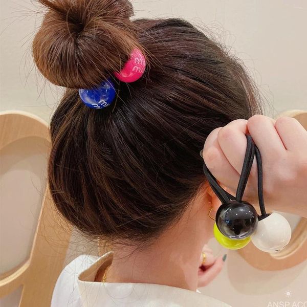 Accessoires de cheveux Corée Couleur Lettre Big Boule en plastique Bande élastique pour fille Femme Mignon Kawaii Fée Simple Chignon Queue de cheval En cuir Cravates en caoutchouc