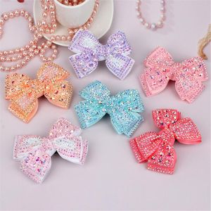 Accessoires pour cheveux Style coréen pour enfants, joli nœud floral en perles et strass, épingle à cheveux, cadeau de noël pour petite fille, Clips Kawaii