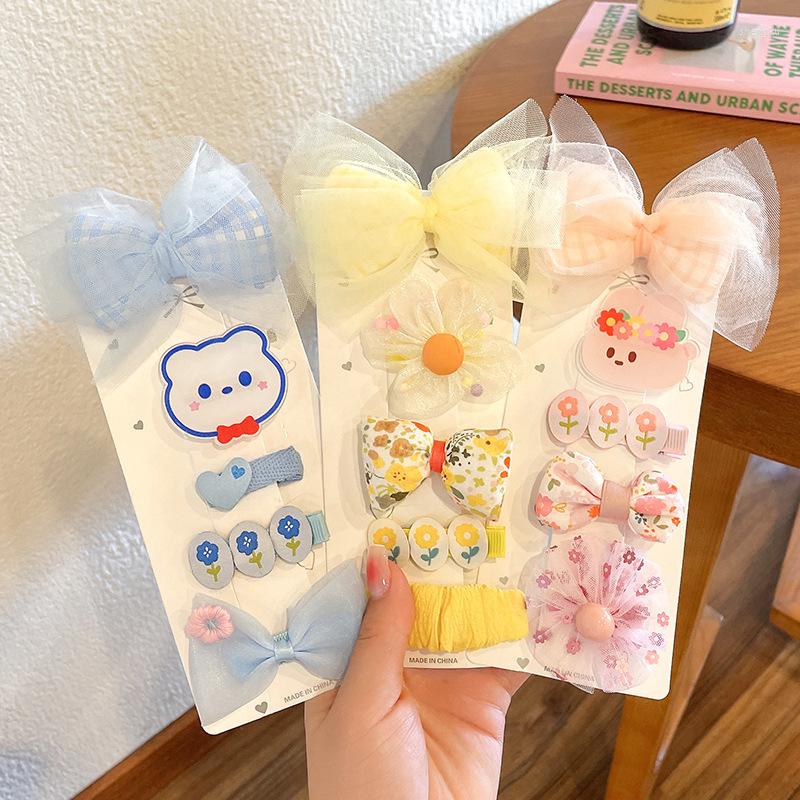 Accesorios para el cabello Niñas coreanas Conjunto para niños Pasador para niños Lindo diseñador Verde Rosa Flor Mariposa Clip Dot Haripin Tiara