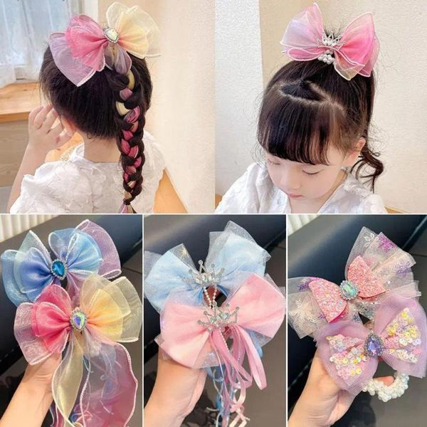 Accesorios para el cabello Estilo coreano Niños Arco Perla Corona Elástica Corbata Niña Niños Cuerda Anillo Rhinestone Scrunchies