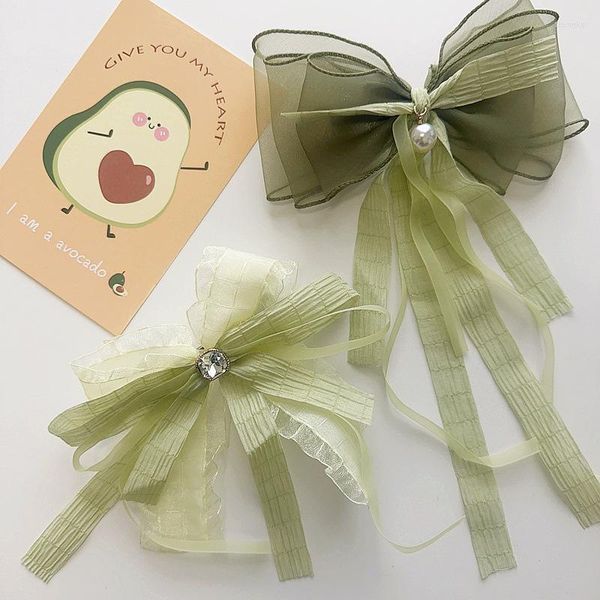 Accessoires de cheveux Style coréen enfants filles pince avec ruban de nœud papillon de couleur verte enfants filles chapeaux mode