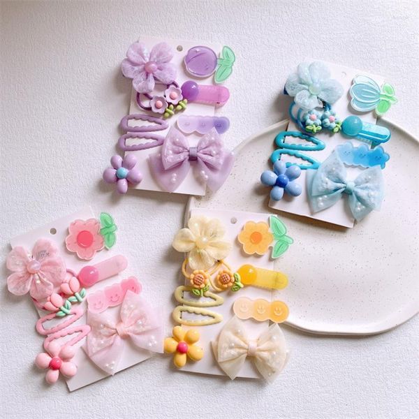 Accesorios para el cabello coreano dulce niña princesa hermosa malla colorida arco flor horquillas moda niños lindo dibujos animados