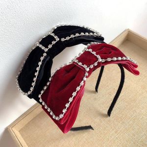 Haaraccessoires Koreaanse fluwelen boog hoofdbanden voor vrouwen hoogwaardige kristal strass effen stof haarbanden hoofddeksels boutique