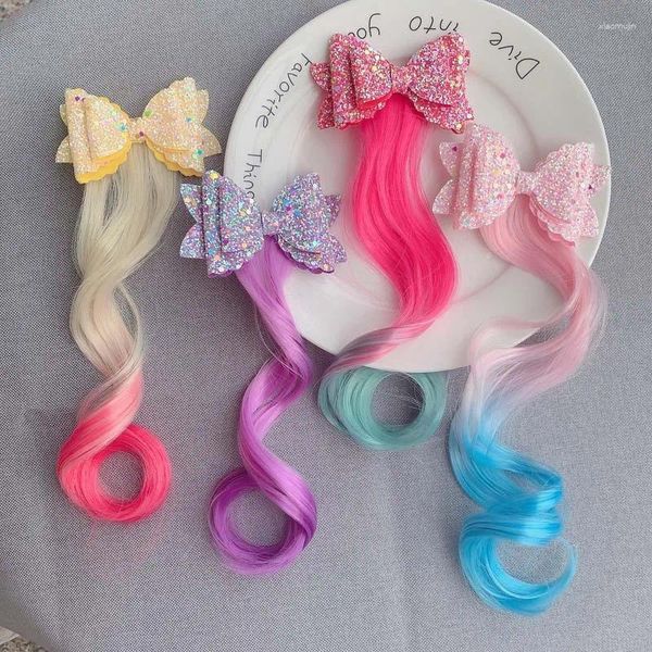 Accesorios para el cabello Versión coreana de pieza de peluca para niños Lindo lazo de color tejido colorido