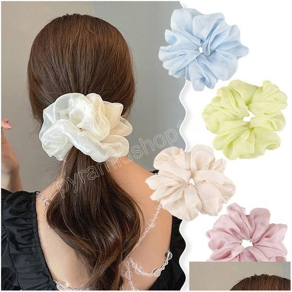 Accessoires de cheveux Femmes coréennes Extra Large Elegant Mariffon Elastics Band Solid Color Scrunchies LADE Ponytail Hold Drop Livrot B DHZ8X