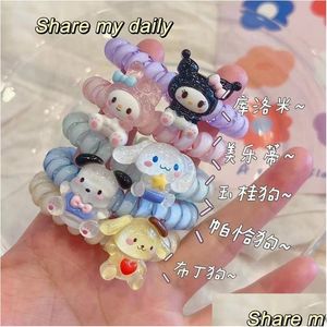 Accesorios para el cabello Estilo Kuromi Teléfono Cable de alambre Goma Corbata Niñas Color caramelo Banda elástica Anillo Cuerda Pulsera Elástico Scrunchy Drop D Dhl0I