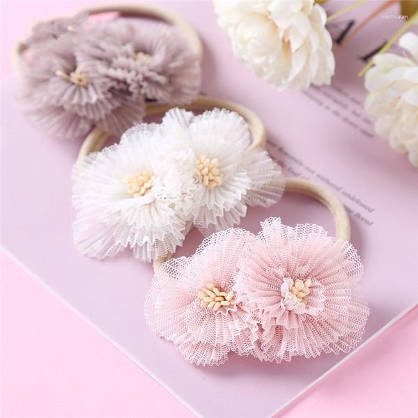 Accesorios para el cabello Flor de encaje Diademas de nailon para bebés para niñas Banda para la cabeza sólida Bebés nacidos Po Prop