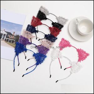 Accesorios para el cabello Diadema de encaje Oreja de gato Niñas Cabeza Aros Banda elástica Banquete de boda Estilo de pografía Sombreros Mujeres Entrega de la gota Mxhome Dh1Vw