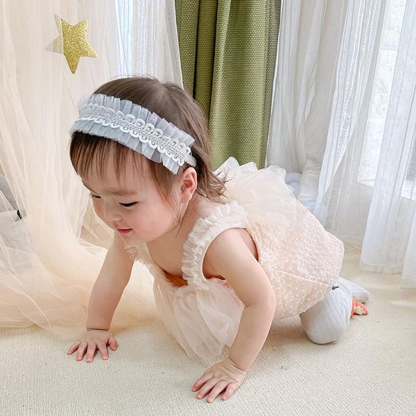 Accesorios para el cabello, diadema de encaje con volantes para niña, diadema de Color sólido para niños, banda elástica suave para niños, tocado para bebés