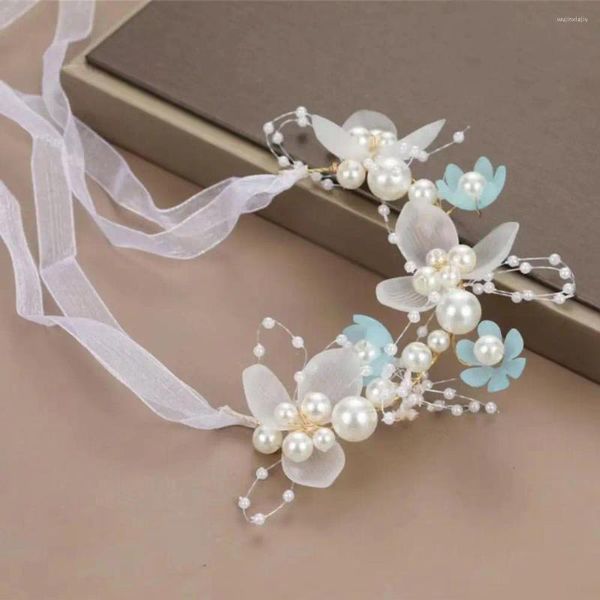 Accessoires de cheveux à lacets bandeau réglable fausse perle fleur bandeau pour filles Style princesse mariage avec anti-dérapant