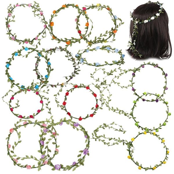 Accesorios para el cabello Lady Boho Floral Flower Festival Boda Guirnalda Frente Banda para la cabeza Blanco