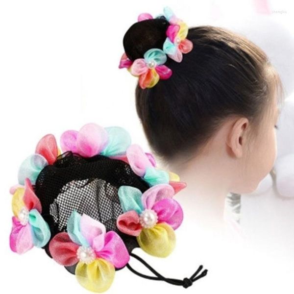 Accessoires pour cheveux danse latine filet à cheveux Ballet féminin emploie une coiffure en filet boules de fleurs aller tête artefact enfants