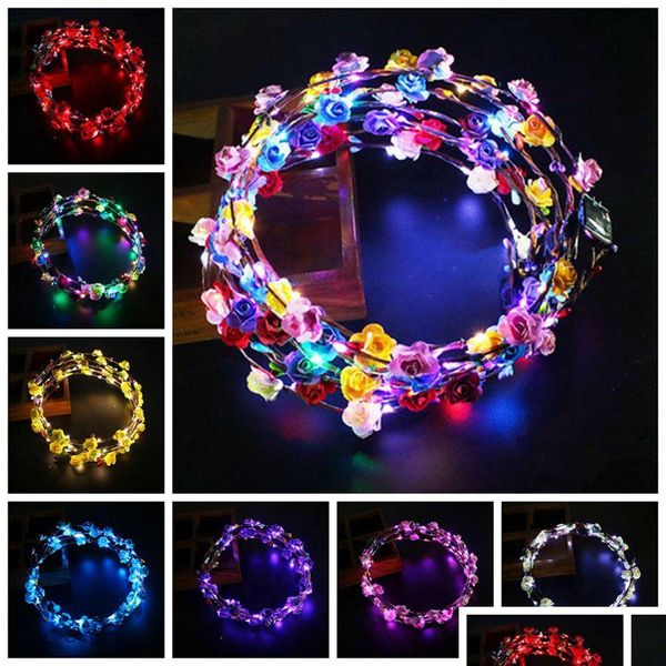 Accessoires pour cheveux LED Light Up Couronne Bandeau Femmes Filles Clignotant Chapeaux Concert Glow Party Fournitures Halloween Cadeaux De Noël Rra2074- Dhgzu