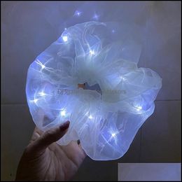 Accesorios para el cabello Led Luminous Hairbands Scrunchies Mujeres Niñas Sombreros Cuerda para el cabello Simple Muñequera Anillos Bandas de goma Parte de cumpleaños Dh5Mq