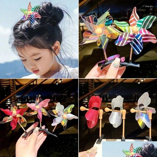 Accesorios para el cabello niñas pequeñas clip colorf de la forma del molino de viento barrete para tomar la entrega del po de la pareja para niños de la maternidad DHBC4