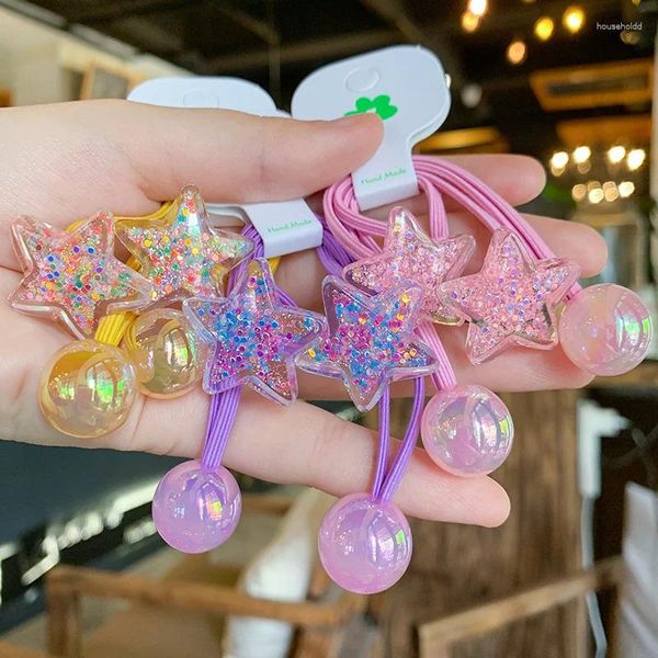 Accesorios para el cabello de nailon largo para niños, bola de plástico de Color sólido, arena movediza, estrella, corazón, banda elástica, soporte de cola de caballo