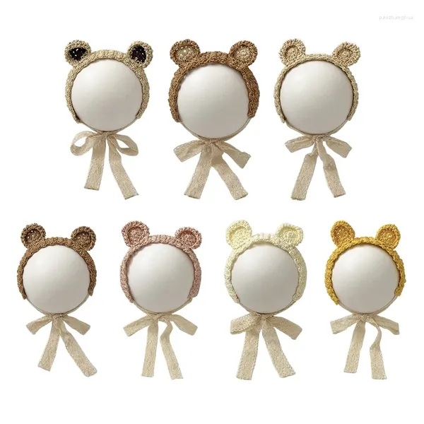 Accesorios para el cabello, diadema con orejas de oso adorable para bebé, diadema infantil dulce, tejido de paja para niñas nacidas con correa de encaje