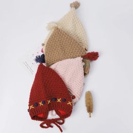 Accessoires pour cheveux Joli bonnet tricoté princesse avec doublure en satin brodée, taille réglable pour plus de chaleur et de confort pour bébé