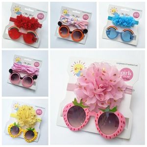 Accessoires de cheveux belle impression oreilles bébé bandeau et dessin animé motif lunettes de soleil ensemble mode mousseline de soie fleur infantile bandeau décor de fête