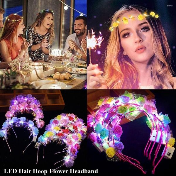 Accessoires pour cheveux Bandeau lumineux Ornements Couronne d'Halloween Fleur Décoration de fête de Noël Couronne LED lumineuse Bandeau lumineux