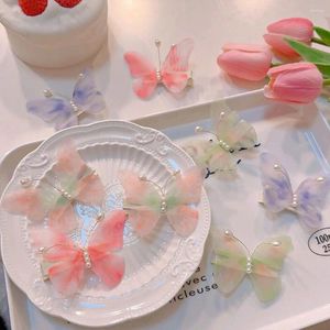 Haaraccessoires Mesh Butterfly Clip Zoete gradiënt Pearl Hanfu Haarspeld Traditionele kinderen Hoofdtooi