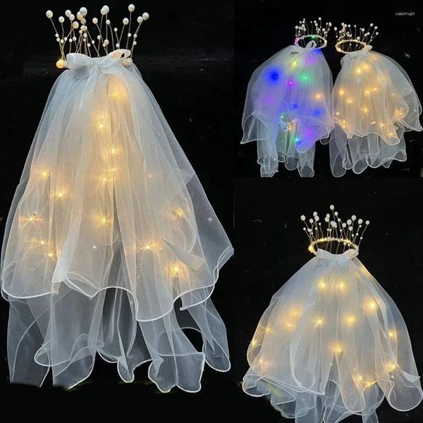 Accessoires pour cheveux, pince à cheveux en maille, épingle à cheveux, voile de mariée, perle, lumière LED, couronne de mariage, couvre-chef coréen