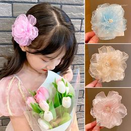 Accessoires de cheveux Mesh Flower Clip pour enfants doux et mignon Style de style princesse côté coiffure fille bébé canardbill