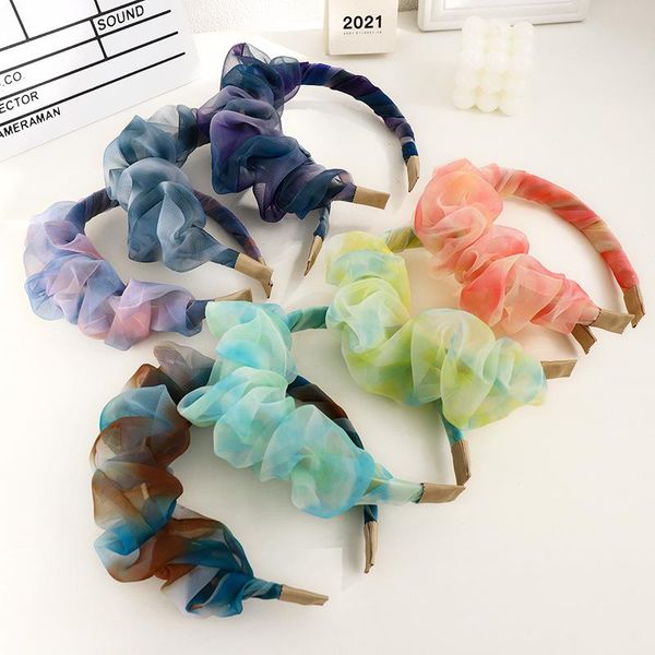 Accessoires pour cheveux, bandeau en maille, imprimé Tie-dye, cerceau à bulles plissé, épingle à cheveux pour femmes, chouchou, accessoires pour filles