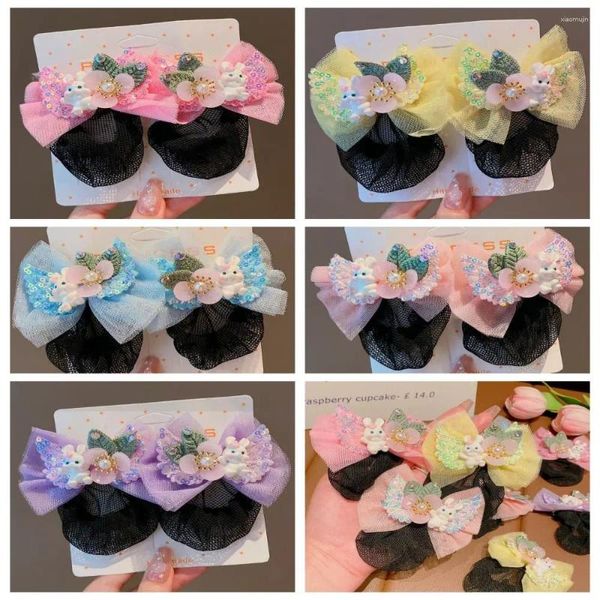 Accessoires de cheveux Mesh Snood Spring Clip Headwear Colorful Princess Bow Nets Invisible Styling Tool Sequin Kids