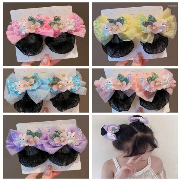 Accessoires de cheveux Mesh Snood Spring Clip Belle Colore Princess Sequin Nets Bow Dance