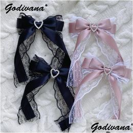 Accessoires pour cheveux Mine Style japonais Bow dentelle amour en forme de coeur épingle à cheveux filles douces pince latérale femmes strass broche pinces à cheveux goutte Dhom4