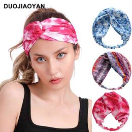 Accessoires pour cheveux Bandeau de teinture à cravate ultra large multi-charme avec nœud cross au milieu et à l'impression élastique