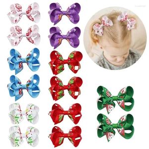 Haaraccessoires Ncmama 1 stks/set Kerst Boog Clips Voor Baby Meisjes Lint Sneeuwpop Gedrukt Haarspeldjes Hoofddeksels Kids Ornament