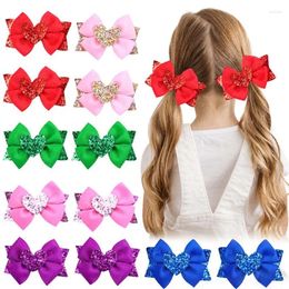 Accesorios para el cabello Ncmama 2 uds Clips de lazo de corazón brillante para niñas cinta de dibujos animados horquilla con lazo lindos pasadores sombreros para niños