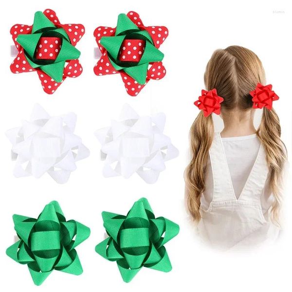 Accesorios para el cabello Ncmama 2 unids/set Clips navideños cinta flor horquilla para niña rojo verde pasadores de Navidad horquilla para niños