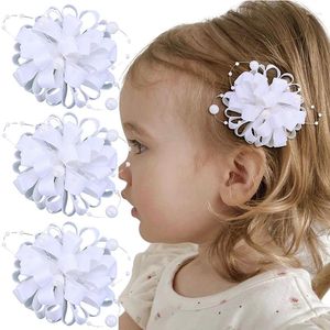 Haaraccessoires NCMAMA 2PCS/SET Korean Grosgrain Ribbon Flower Clips For Woman Girls Cute Pearl Bow Haarspeld Elastische banden