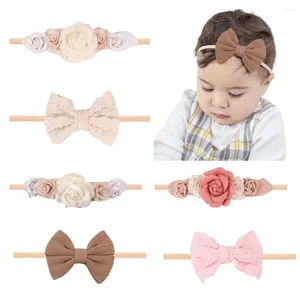 Accessoires pour cheveux Ncmama 4/5 pièces mignon bébé fleur bandeau en nylon dentelle arc bandeaux doux bandes pour tout-petits filles chapeaux nés