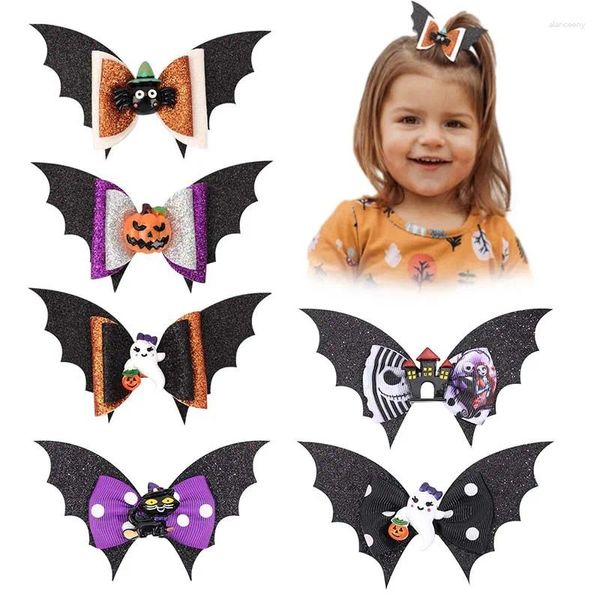 Accesorios para el cabello Ncmama 5 ''Clips de murciélago de Halloween para niños niñas sombrero de bruja de dibujos animados fantasma horquilla Barrettes tocado bebé