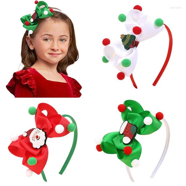 Accesorios para el cabello Ncmama, diademas navideñas a la moda para niños y niñas, lindo aro de árbol de Papá Noel, diadema con bola de felpa, tocado