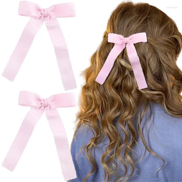 Accesorios para el cabello Ncmama Pink Large Ribbon Bow Clips para mujeres Sweet Girls Pin Barrettes Girl Ponytail Holder Elegante