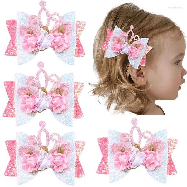 Accessoires pour cheveux Ncmama Sweet Girls Crown Bow Clip Mignon Fleur Papillon Épingle À Cheveux Glitter Barrettes Princesse Coiffe Corée