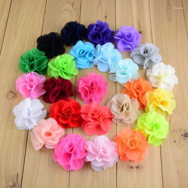 Accesorios para el cabello gasa de neón estilo de verano 2,56 pulgadas niña diadema de flores 125 unids/lote cabeza de niños belleza DIY MH88