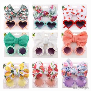 Haaraccessoires Nieuwe Baby Meisjes Mode Zon Bloem Zonnebril Boog Haarband Set Pasgeboren Head Bands Zomer Strand Props R230608