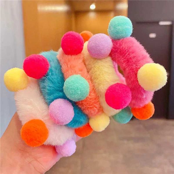 Accessoires de cheveux Nouveaux enfants Bands de cheveux élastiques colorés filles mignonnes boules en peluche corde de cheveux Baby Hair Headwear accessoires