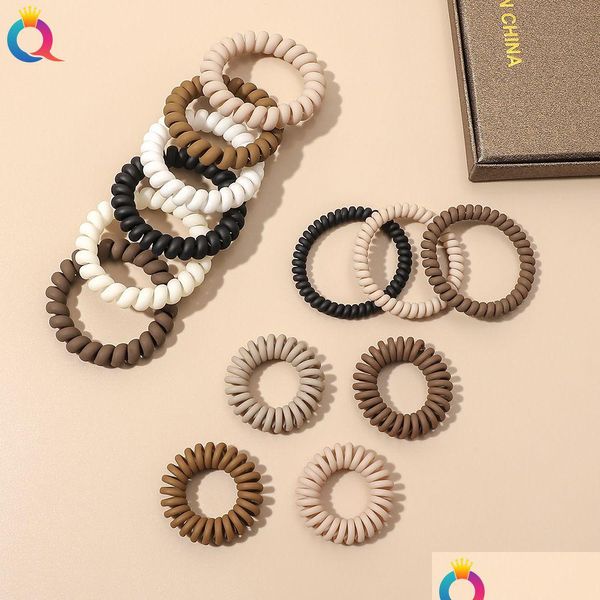 Accesorios para el cabello NUEVA CINTA DE MODA MATE Matte Solid Telephire Banda elástica Cordida espiral de goma Cabeza de goma Cabeza de cabezal 1535 Drop Dhoqe