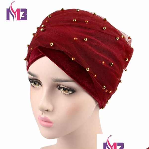 Accesorios para el cabello NUEVA MODA MOMENA MUJERES VEET MEDIA Turban Turban Doble capa Gold Muslim Muslim Hijab Bufanda Turbante TIE WAPE DR DHWVA