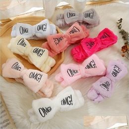 Accessoires de cheveux Nouvelles lettres OMG Coral Fleece Lavage Face Bow Band Bands Hairs For Women Girls Bands Headwear Bands Hairs Turban Accessoire DHFC6