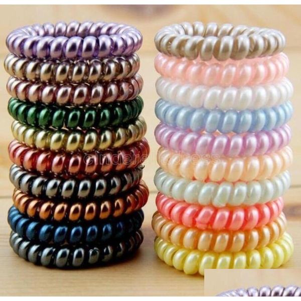 Accessoires pour cheveux Nouvelles femmes Scrunchy Girl Hair Coil Bandes de caoutchouc Cravates Corde Anneau Porte-queue de cheval Téléphone Fil Cordon Gum Cravate Bracelet F Dhmep